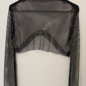 Black Mesh/Rhinestone Long Sleeve Top